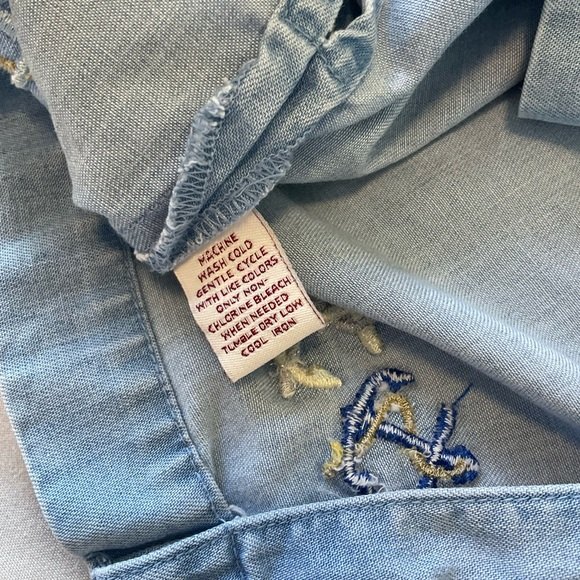 JM Collection Chambray Nautical Embroidered Anchor Button Up Shirt US 14 - Picture 5 of 6